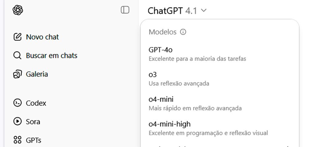 Janela de versões do ChatGPT-4