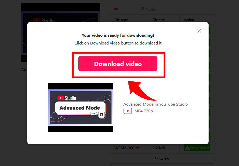 Botão "Download video" no SaveFrom