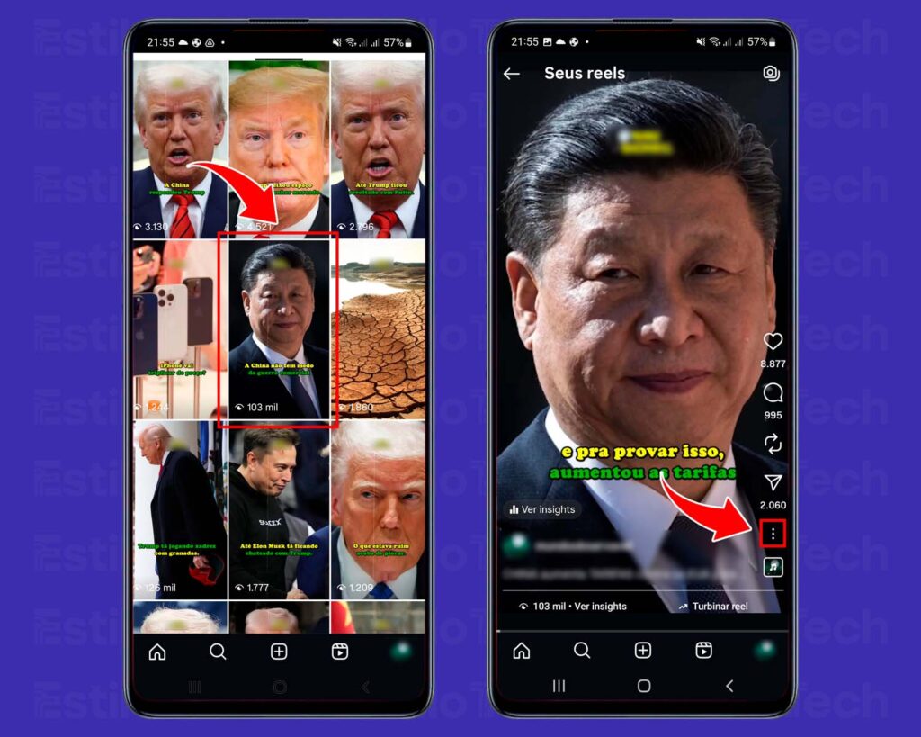 Localizando seu próprio reel no Instagram