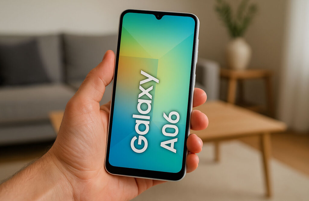 Mão segurando Samsung Galaxy A06 5G