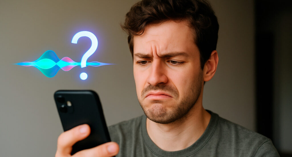 Pessoa frustrada com as limitações da Siri no celular