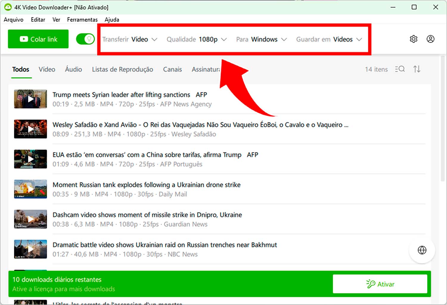 Preferências de download na tela do 4K Video Downloader