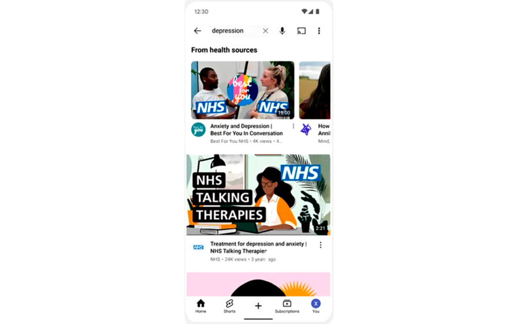Sessão do Youtube com conteúdo sobre depressão