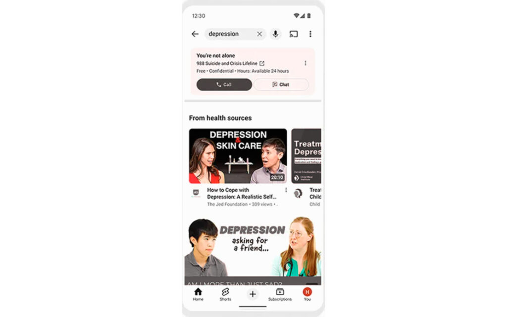 Sessão do Youtube com conteúdo sobre depressão
