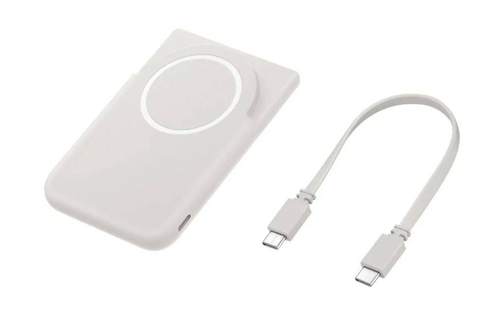 Imagens de marketing vazadas mostram o novo carregador portátil da Samsung com acabamento na cor branca.