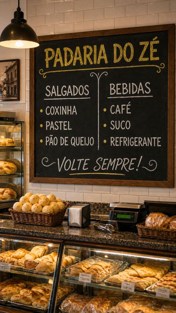 Fotografia fotorrealista do interior de uma padaria brasileira gerada no ChatGPT Images 2.0