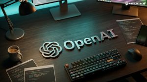 OpenAI corta preços de IA em até 80% após avanço da DeepSeek Vista superior de uma mesa de desenvolvimento em ambiente corporativo noturno, iluminação ambiente suave com tons de ciano e âmbar, enquadramento em close fechado sobre a superfície