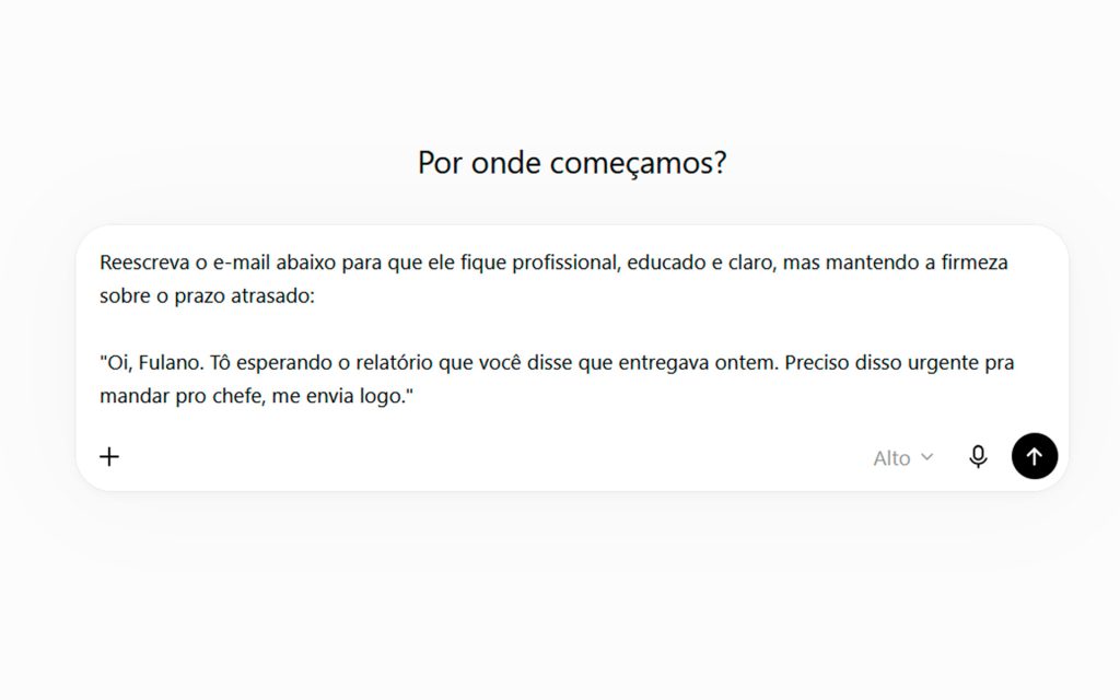 Exemplo de prompt para ajuste de e-mails profissionais