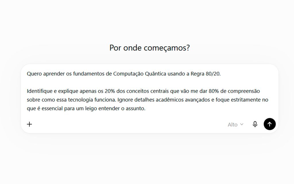 Exemplo de prompt para aprendizado pela regra 80-20