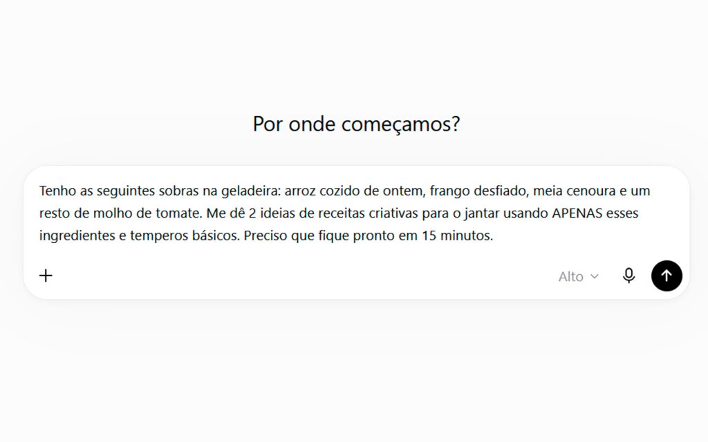 Exemplo de prompt para reaproveitar o que sobrou na geladeira