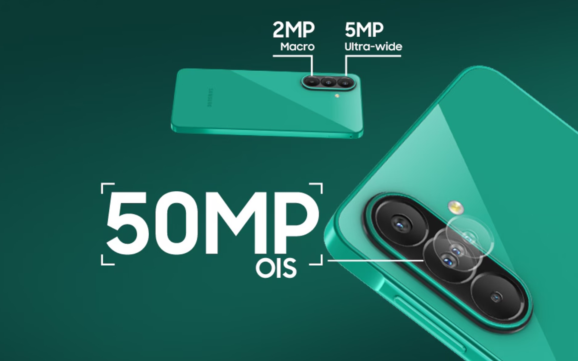 Dois smartphones Samsung Galaxy F70 Pro na cor verde destacam o módulo de câmeras traseiras